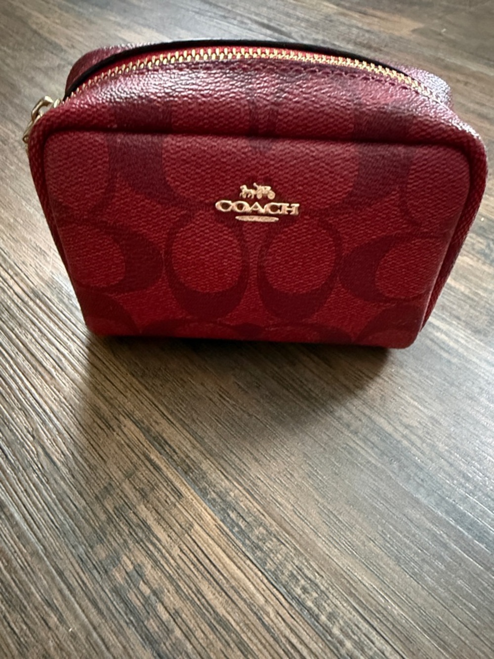 Coach Red Signature Compact Zip Pouch